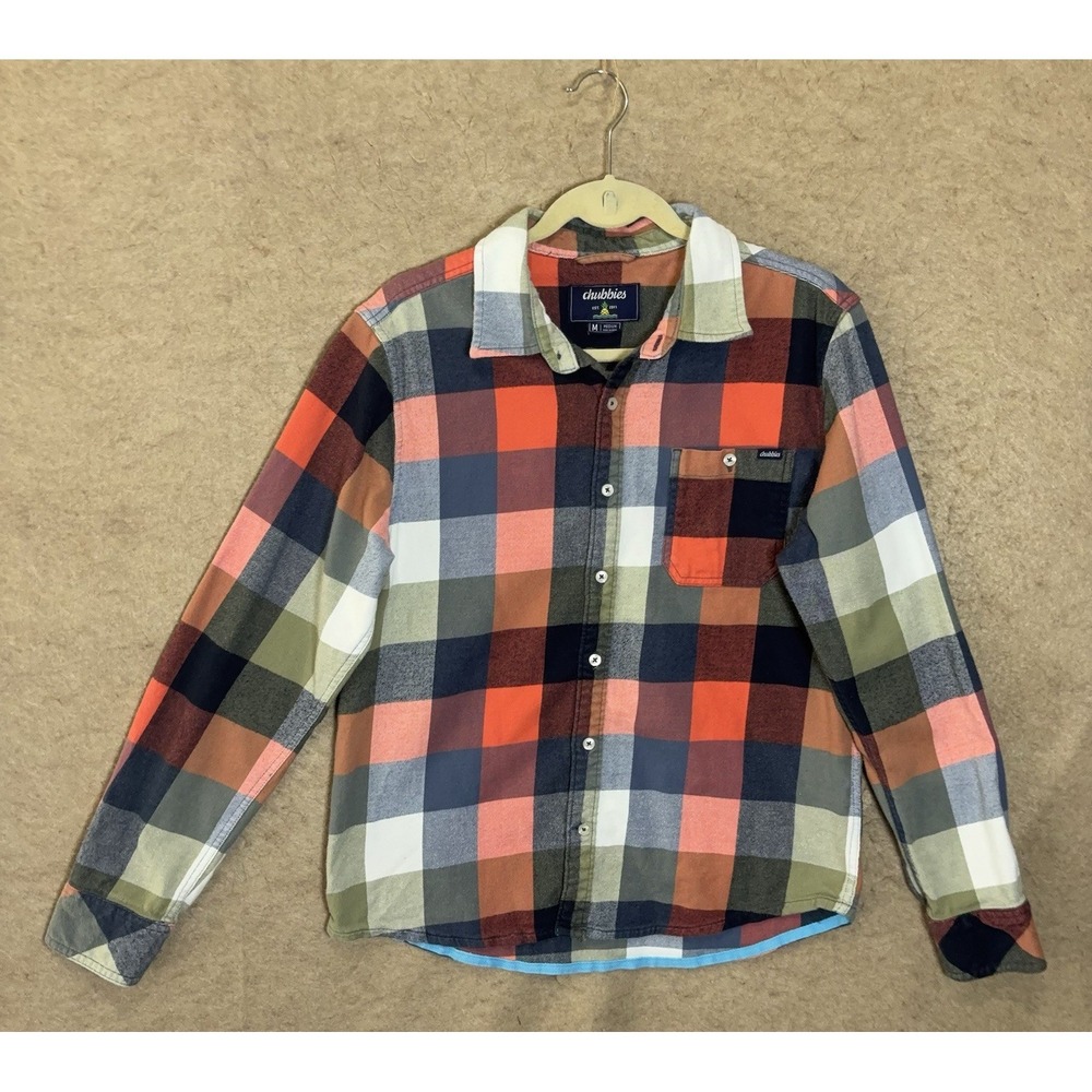 Chubbies Flannel Shirt Mens Sz M Blue Red Plaid Pocket Stretch Outdoors